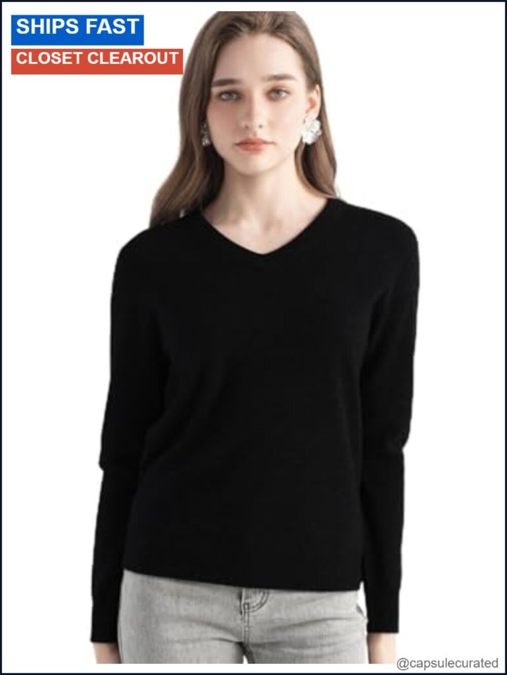 100% Cashmere Women's V-Neck Long Sleeve Seamless Sweater